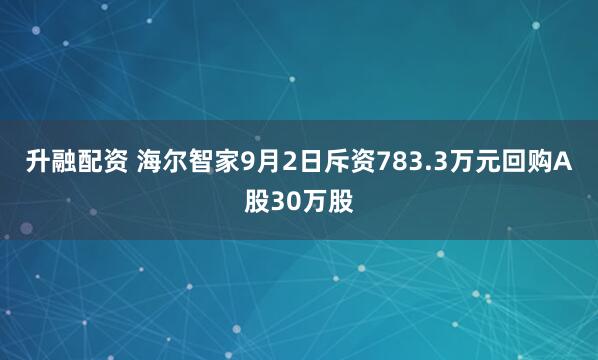 升融配资 海尔智家9月2日斥资783.3万元回购A股30万股