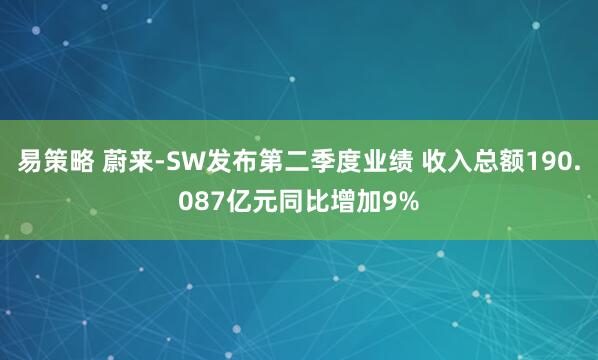 易策略 蔚来-SW发布第二季度业绩 收入总额190.087亿元同比增加9%