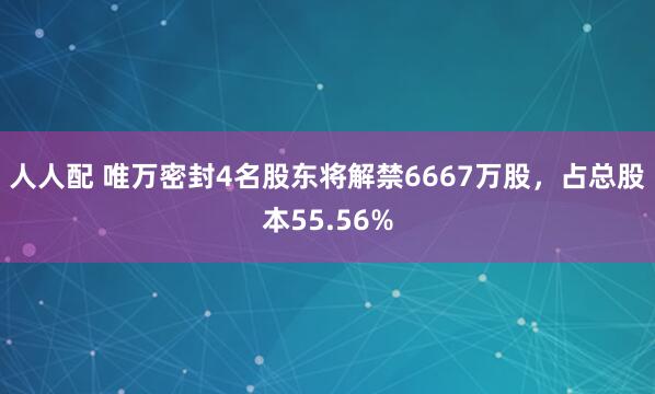 人人配 唯万密封4名股东将解禁6667万股，占总股本55.56%